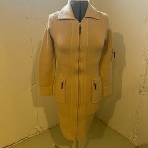 Kenji long sweater jacket 95%lambswool zipper and pockets cream tan taupe flawed